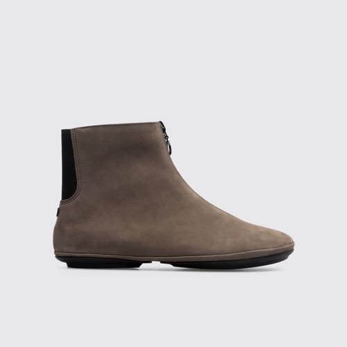 Side view of Right Grey green zip up ankle boot for women