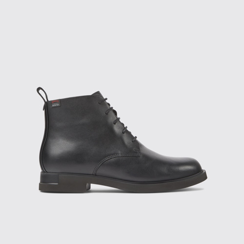 Image of Side view of Iman Women's black lace up ankle boot
