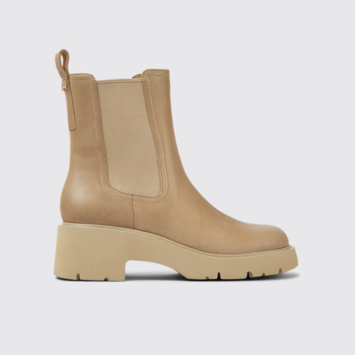 Image of Side view of Milah Beige leather Chelsea boots for women