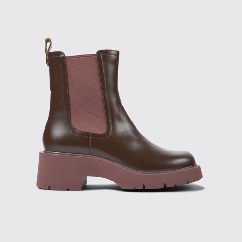 Side view of Milah Burgundy leather Chelsea boots for women