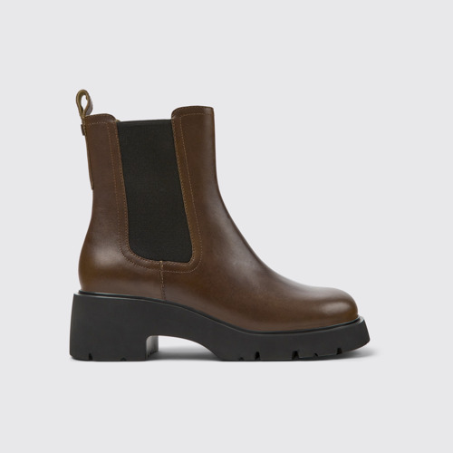 Image of Side view of Milah Brown leather Chelsea boots for women