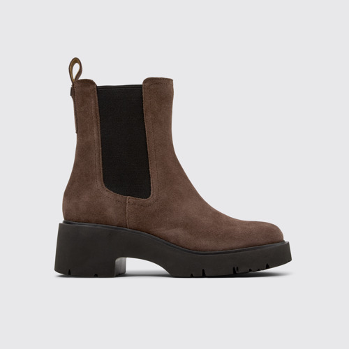 Image of Side view of Milah Brown Nubuck Ankle Boots for Women