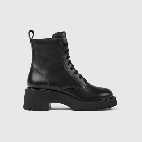 Image of Side view of Milah Black lace-up boots for women