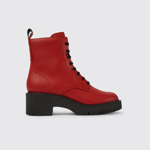 Side view of Milah Red lace-up boots for women