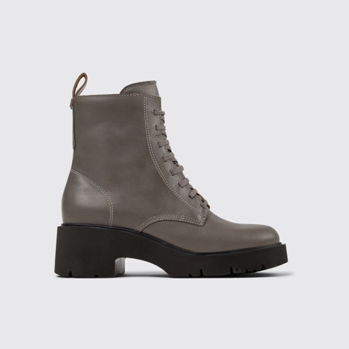 Image of Side view of Milah Gray lace-up boots for women
