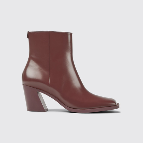 Image of Side view of Karole Burgundy leather ankle boots for women