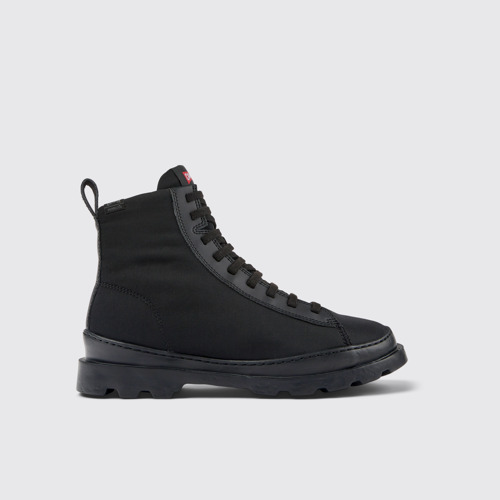 Image of Side view of Brutus PrimaLoft® Black lace-up boots for women