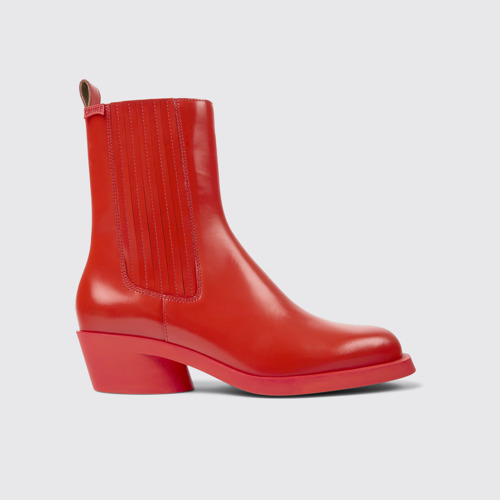 Side view of Bonnie Red leather boots for women