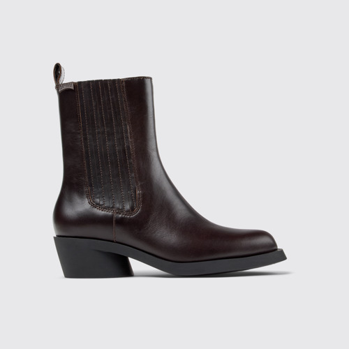 Image of Side view of Bonnie Brown leather boots for women