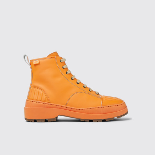 Image of Side view of Brutus Trek Orange leather ankle boots for women