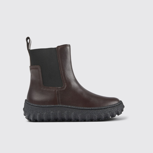Image of Side view of Ground Burgundy leather ankle boots for women