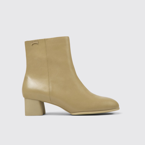 Image of Side view of Katie Beige leather ankle boots for women