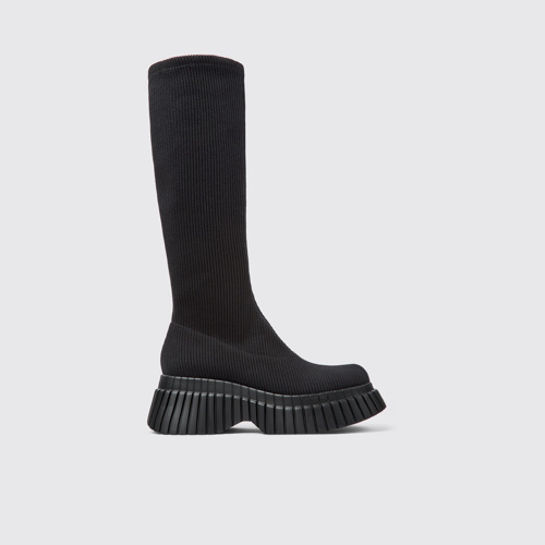 Image of Side view of BCN TENCEL® Black textile boots for women