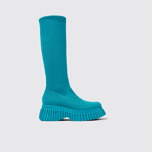 Side view of BCN TENCEL® Blue textile boots for women