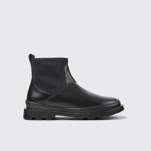 Image of Side view of Brutus Black leather and textile ankle boots for women