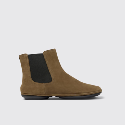 Side view of Right Brown nubuck ankle boots