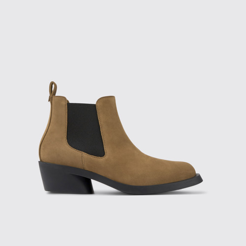 Image of Side view of Bonnie Brown nubuck ankle boots for women