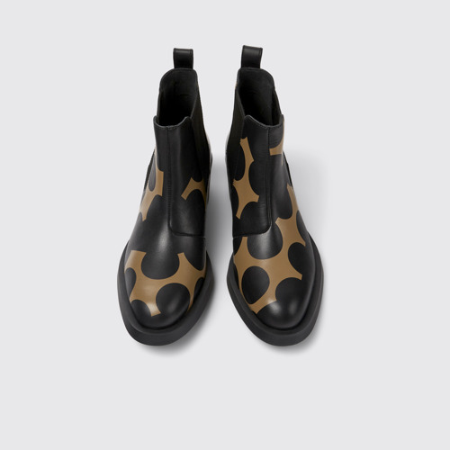 Image of Overhead view of Twins Black and brown leather ankle boots for women