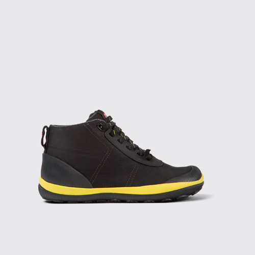 Image of Side view of Peu Pista Black textile ankle boots for women