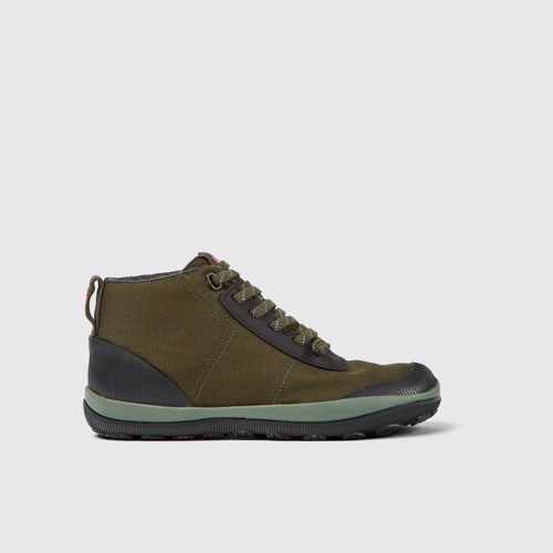 Side view of Peu Pista Green textile ankle boots for women