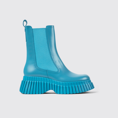 Image of Side view of BCN Blue leather boots for women