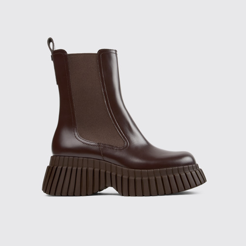 Image of Side view of BCN Brown leather chelsea boots for women
