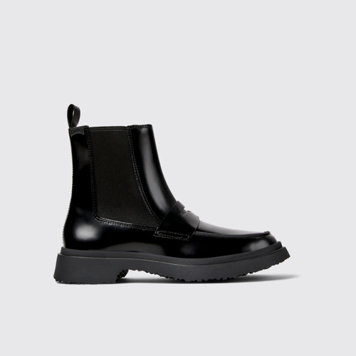 Image of Side view of Walden Black Leather Mid Boots for Women.