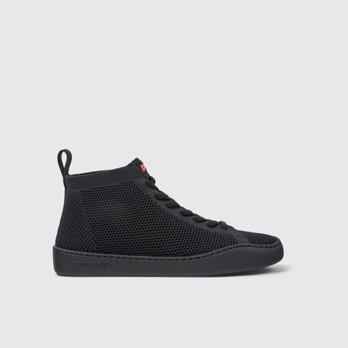 Image of Side view of Peu Touring Black one-piece knit sneakers for women