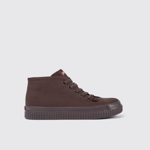 Image of Side view of Peu Roda Burgundy recycled cotton sneakers for women