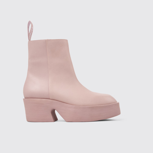 Image of Side view of Billie Pink leather boots for women