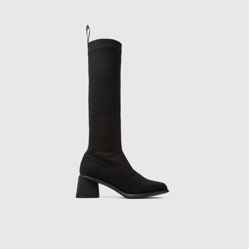 Image of Side view of Kiara TENCEL® Black textile high-boot for women