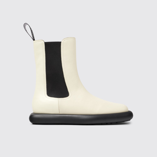 Image of Side view of Onda White Leather Boots for Women