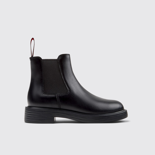 Image of Side view of Dean Black leather ankle boots for women