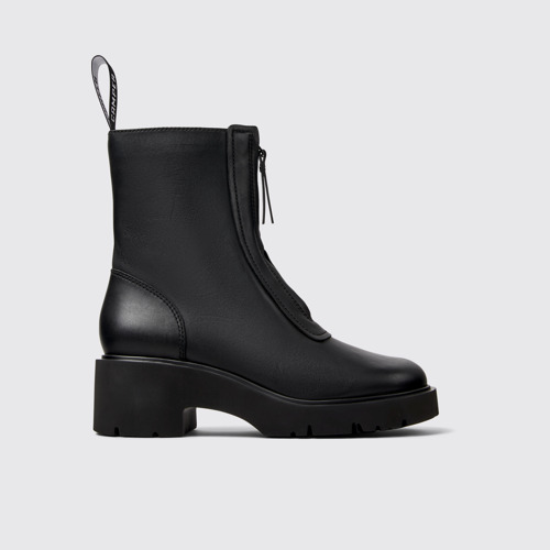 Image of Side view of Milah Black leather zip boots for women