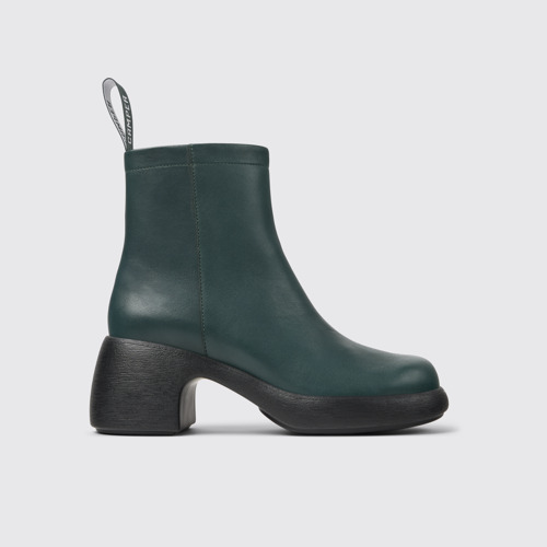 Image of Side view of Thelma Green Leather Boots for Women