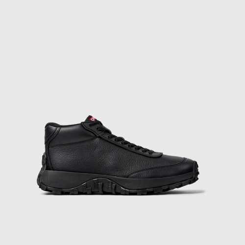Side view of Drift Trail Black Leather Sneaker Booties for Women.