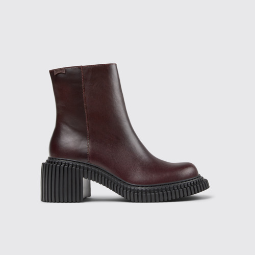 Image of Pix London Weinrote Lederstiefeletten für Damen.