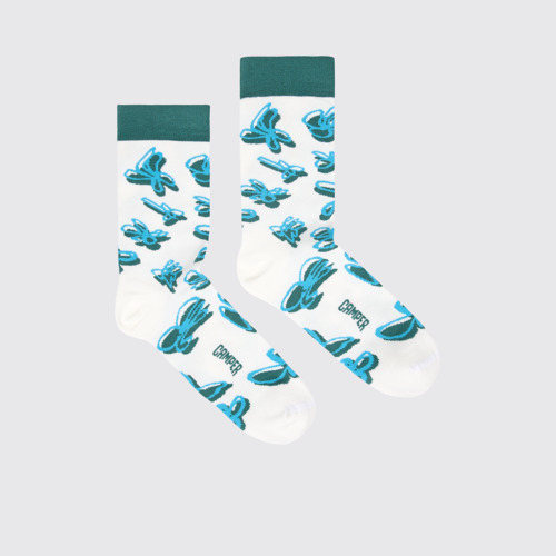 Image of Socks Chaussettes en coton biologique blanc, vert et bleu.