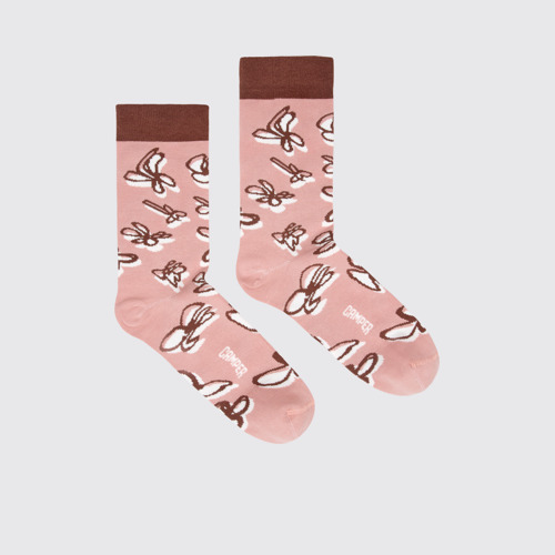 Image of Side view of Socks Pink, white, red organic cotton socks.