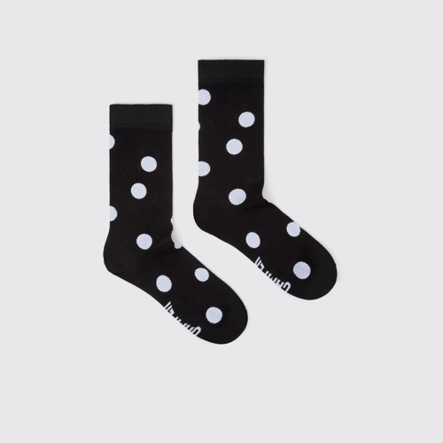 Side view of Black and white mid-length socks Polckadots mid-length socks
