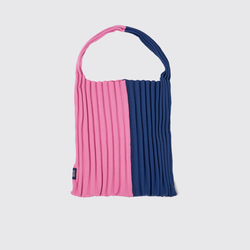 Image of Side view of Knit TENCEL® Blue and pink TENCEL® Lyocell knit bag