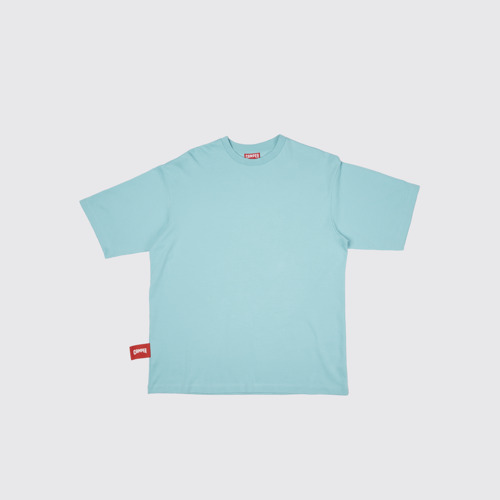 Image of Side view of T-Shirt Light blue T-shirt with donkey print