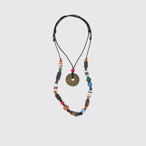 Image of Side view of Two traditional necklaces Two black necklaces with ceramic beads
