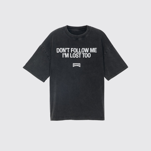 Image of Side view of Camper x Mallorca Live Festival T-shirt Brushed gray organic cotton T-shirt