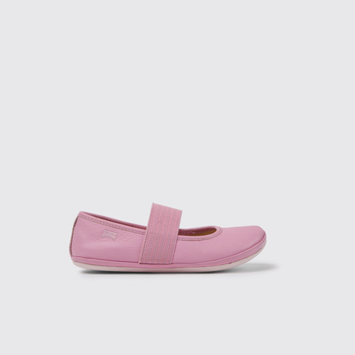 Side view of Right Pink leather ballerinas for girls