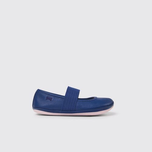 Image of Side view of Right Blue leather ballerinas for girls