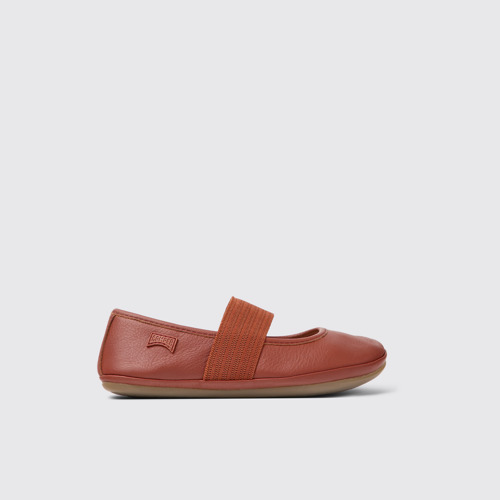 Image of Side view of Right Red leather ballerinas for kids