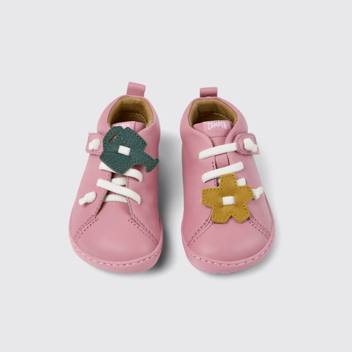 Image of Overhead view of Peu Pink leather shoes for kids