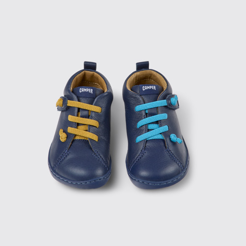 Overhead view of Peu Dark blue leather shoes for kids