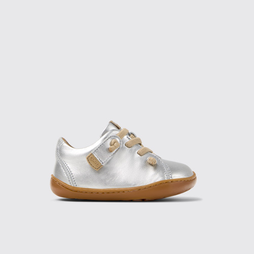 Image of Side view of Peu Silver Leather Kids' Shoes.
